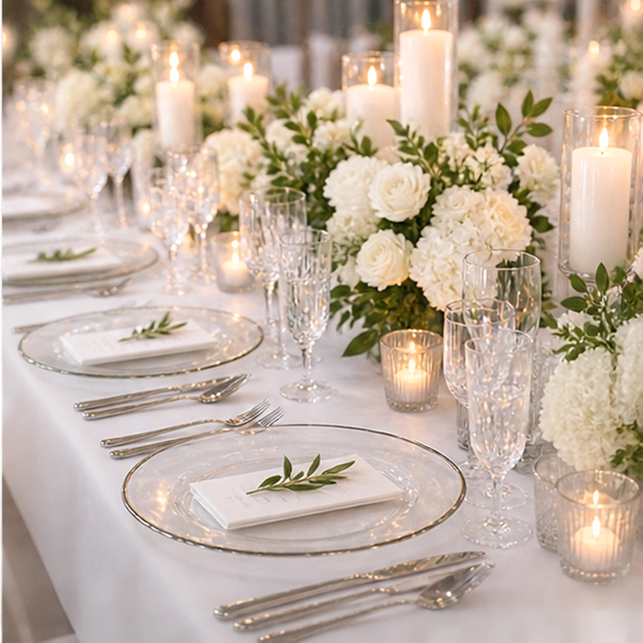 Silver rim charger plate formal event tablescape