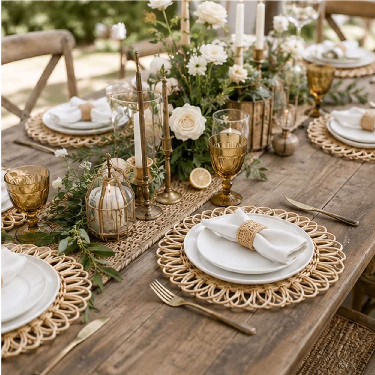 sophia natural charger plate in formal event tablescape