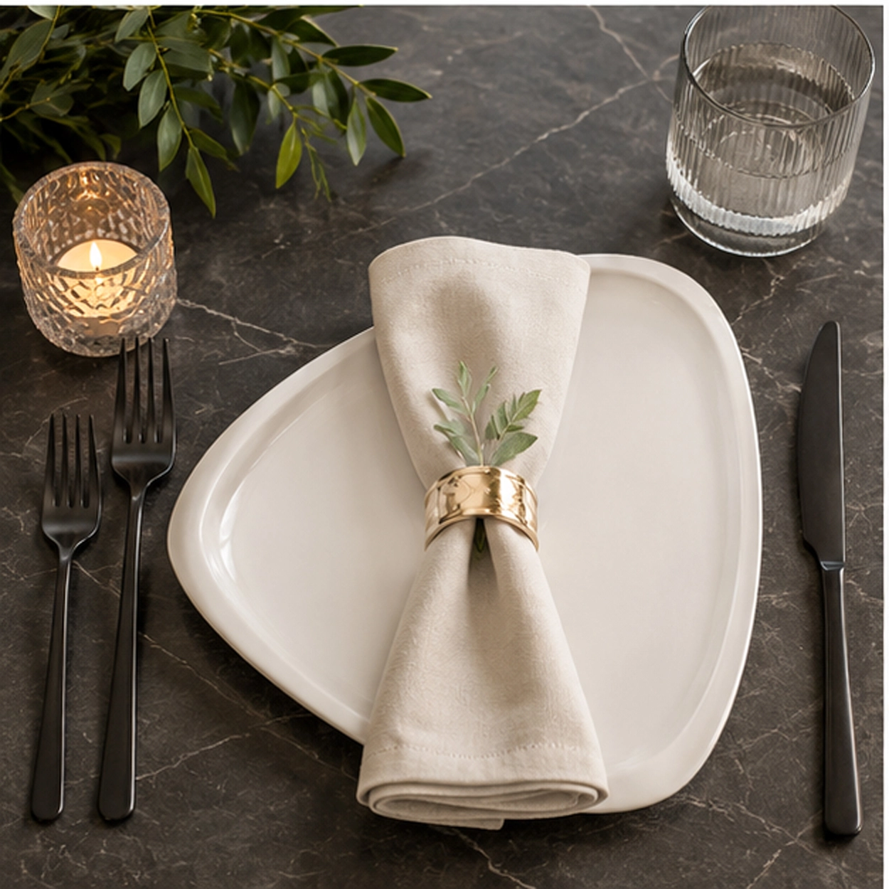 tear drop charger plate in fine dining setting
