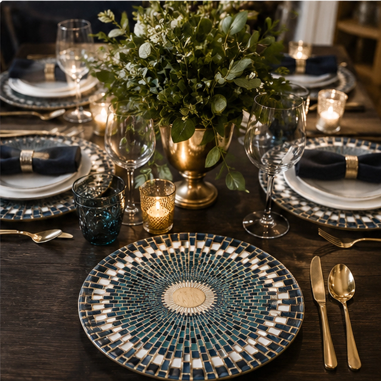 the mosaic in a formal event tablescape