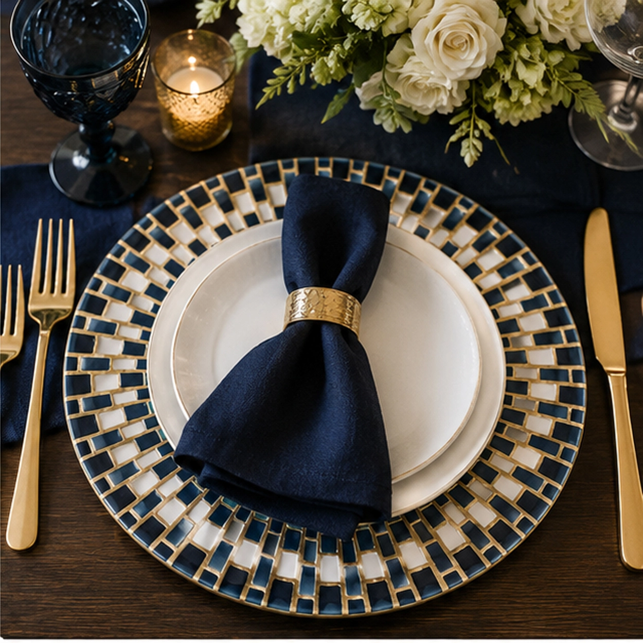 the mosaic in a wedding reception tablescape