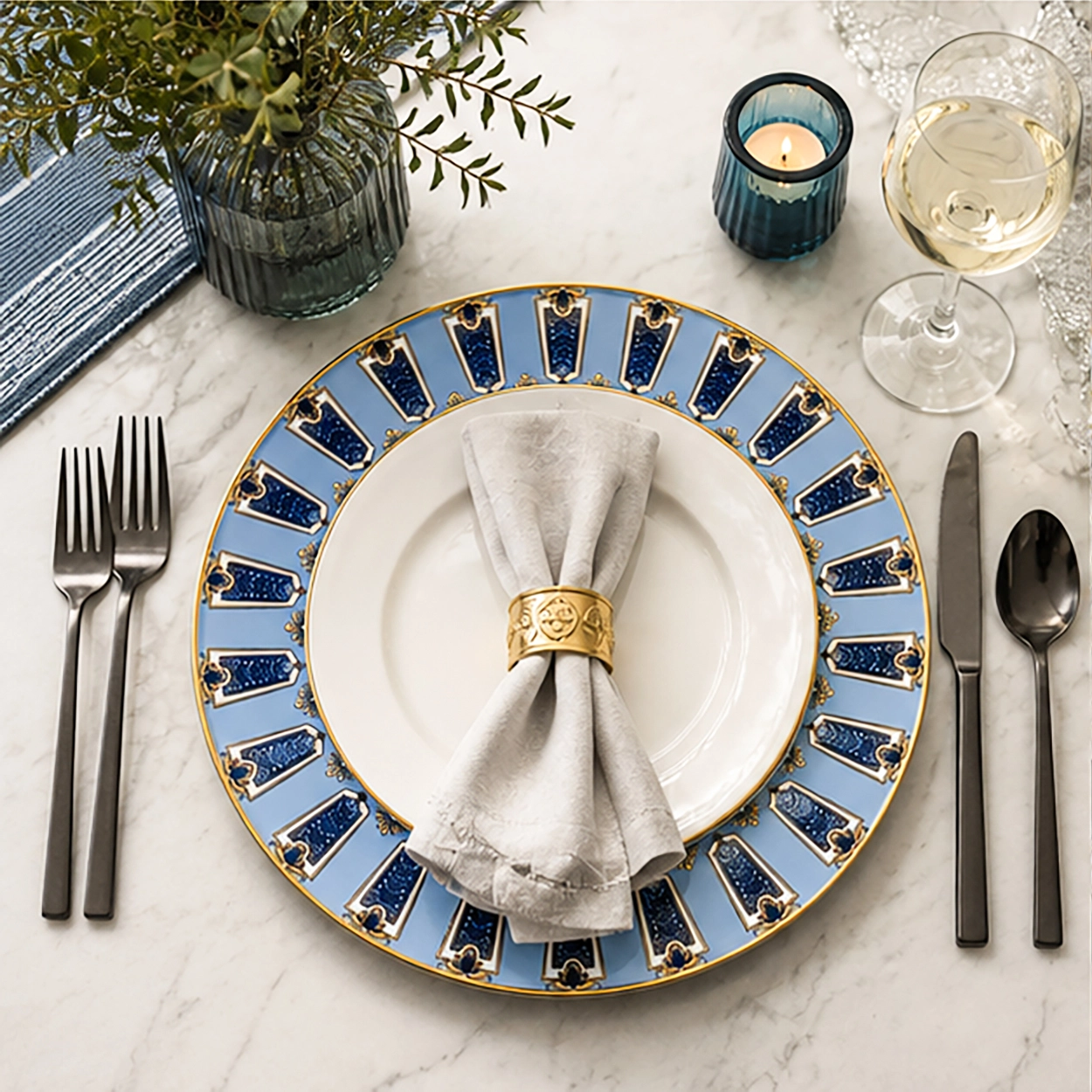 the palazzo charger plate in fine dining setting