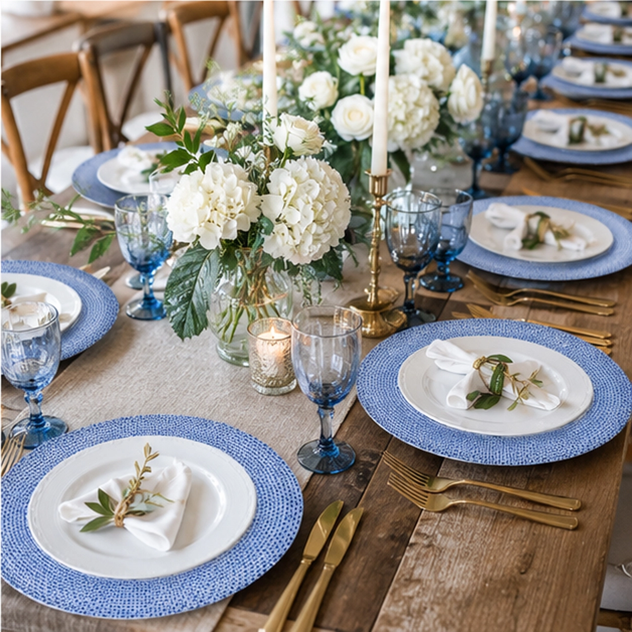 Trieste blue charger plate in a formal event tablescape