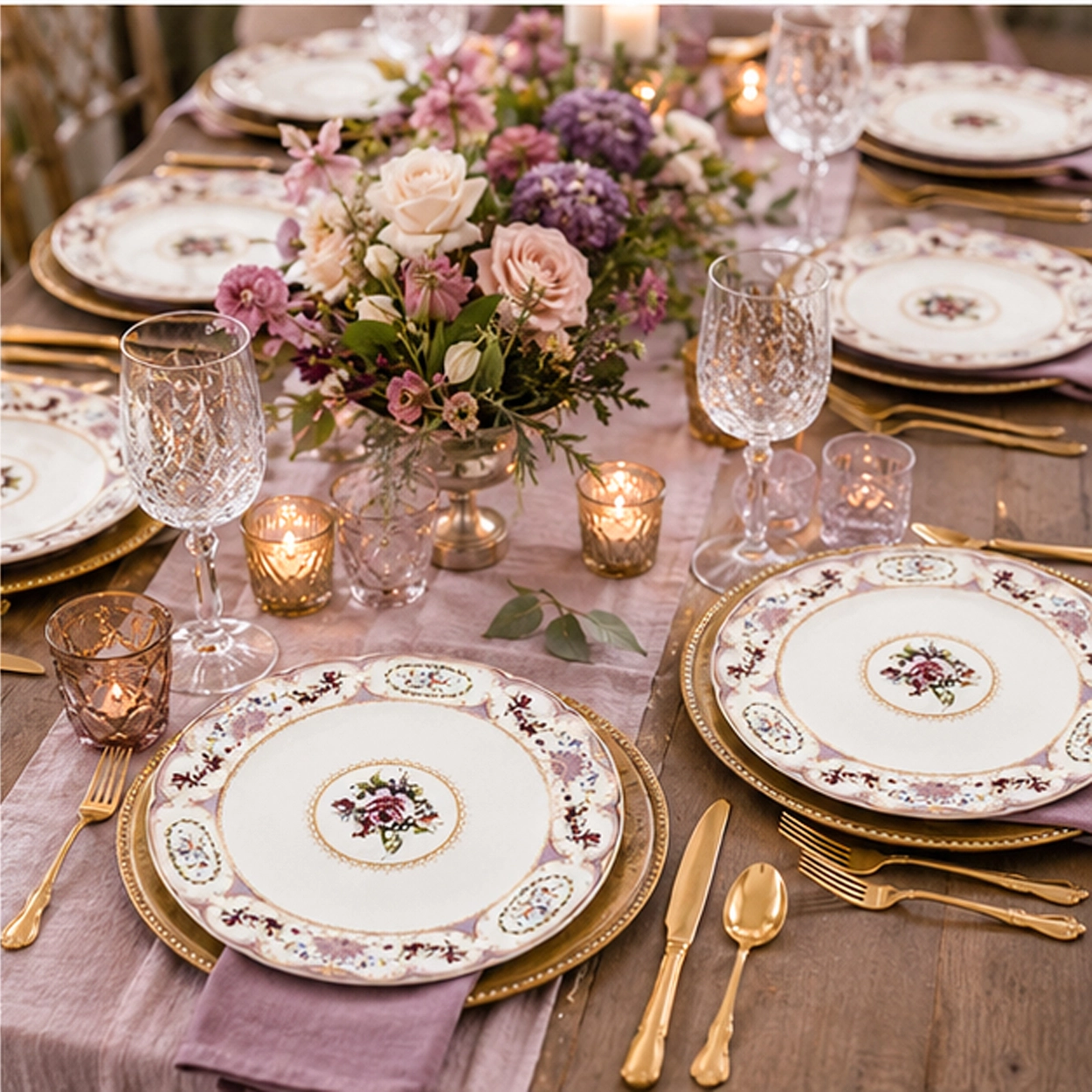 versaille charger plate in formal event tablescape