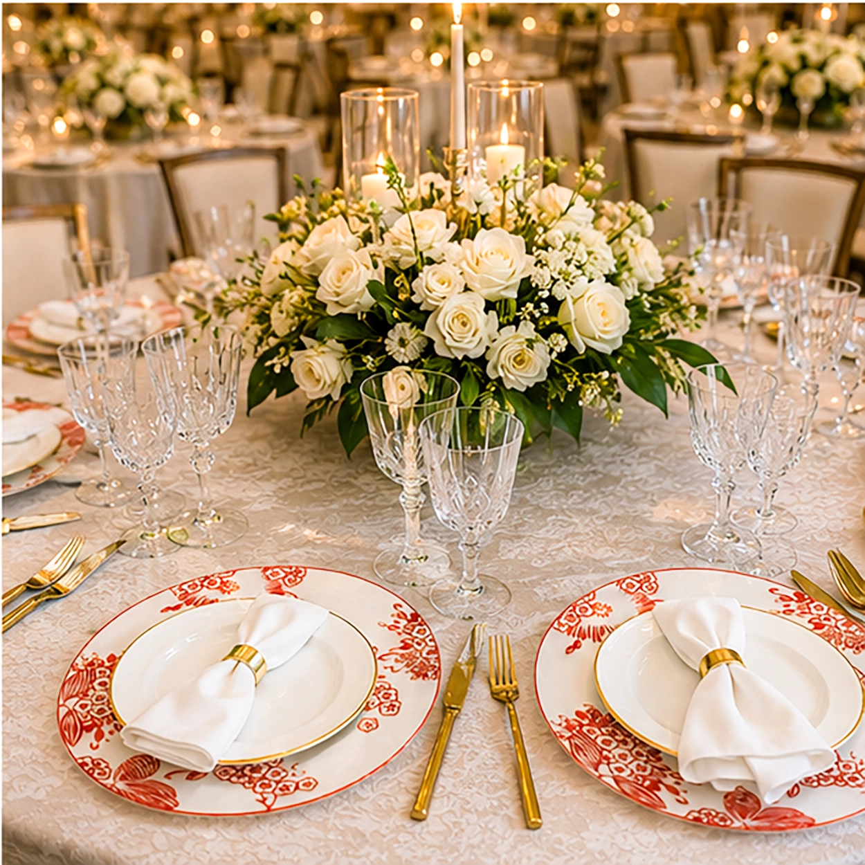 vintage fete charger plate in formal event tablescape