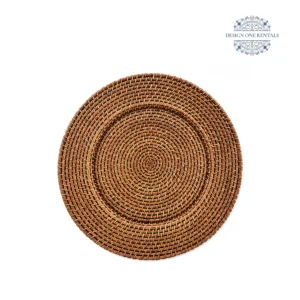 walnut rattan charger plate in white background