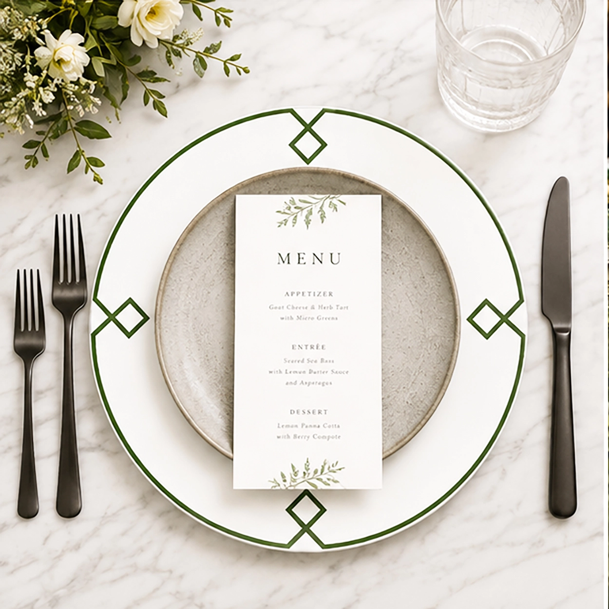 zenith verde charger plate in a fine dining setting