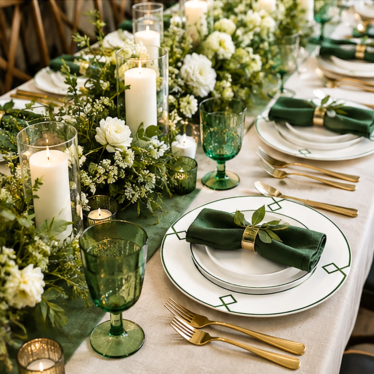 zenith verde charger plate in a formal event tablescape