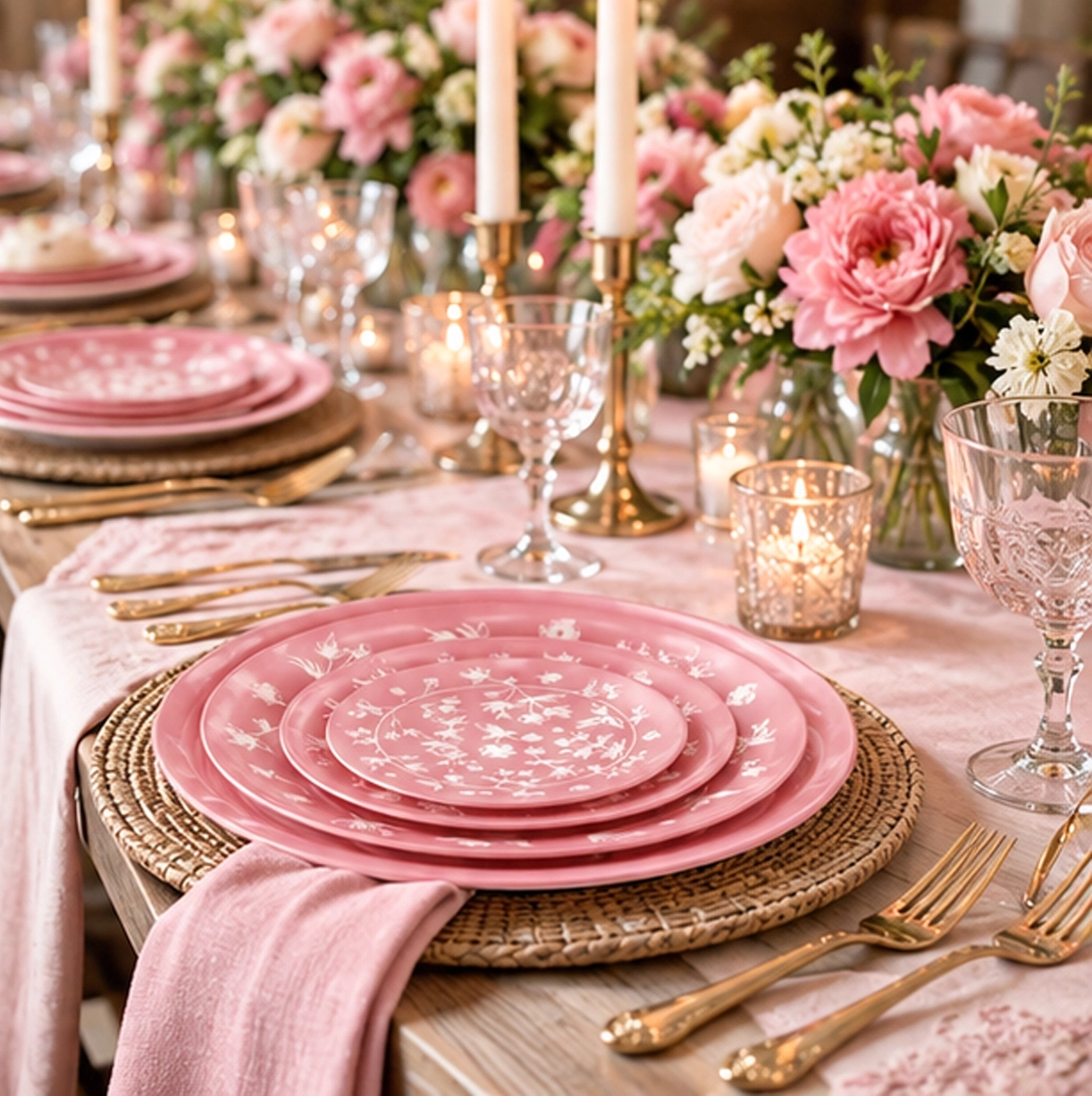 aria pink collection china set in formal event tablescape