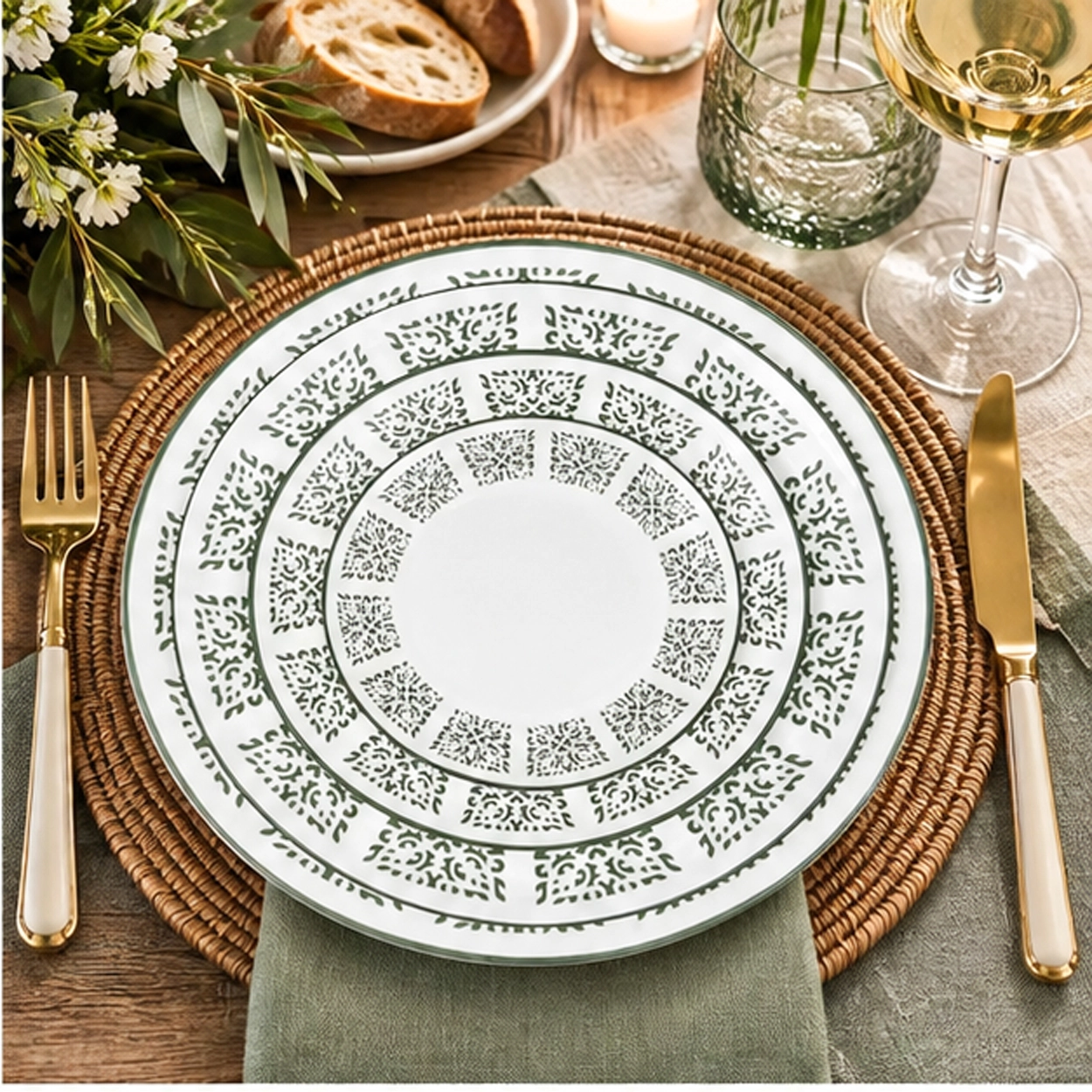 canyon verde collection china set in rustic table setting