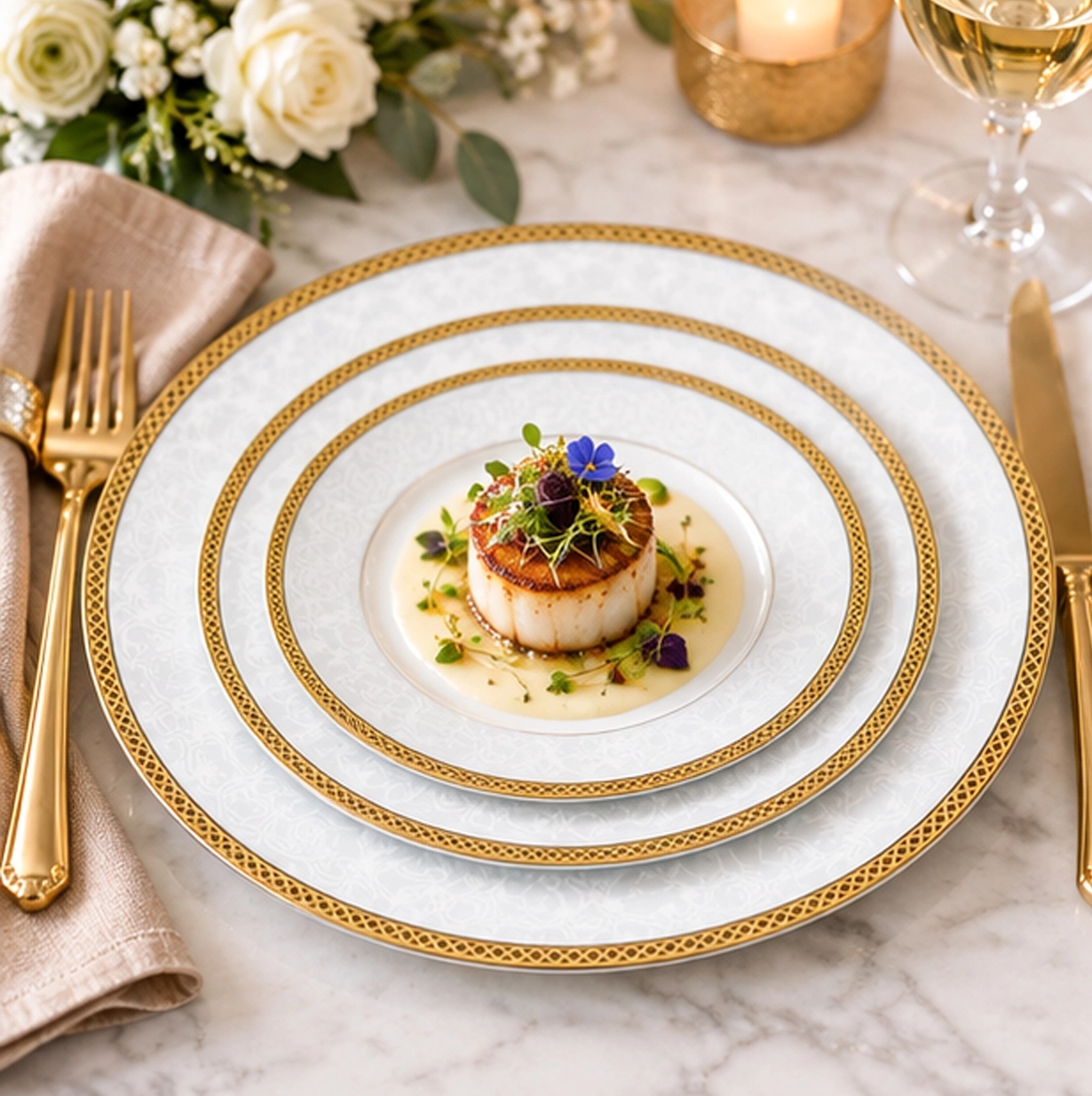Celine Gold Collection China set in fine dining setting