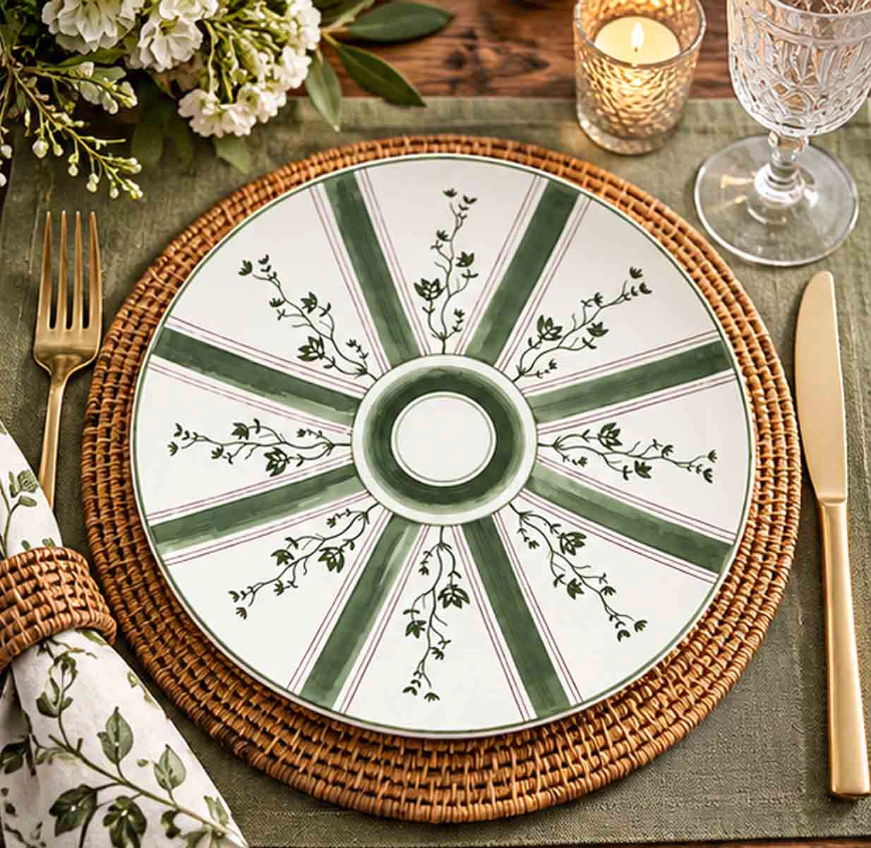 Chantilly Verde China set in fine dining setting