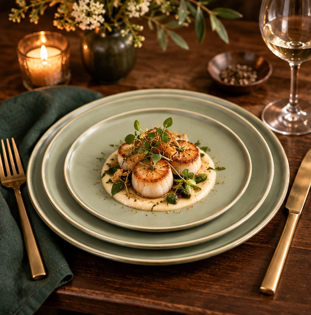 Corina Olive collection China set fine dining setting
