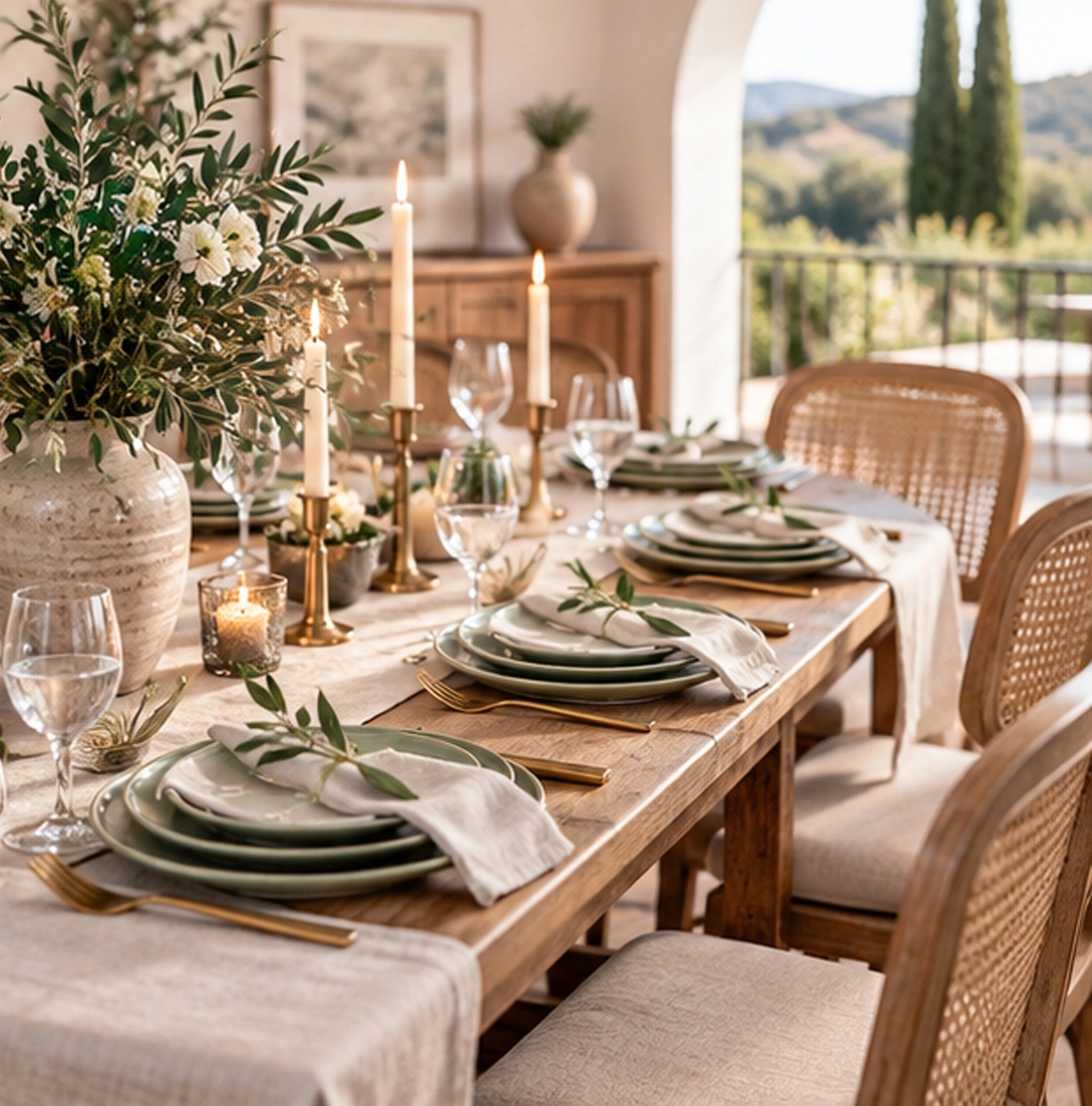 Corina Olive collection China set formal event tablescape
