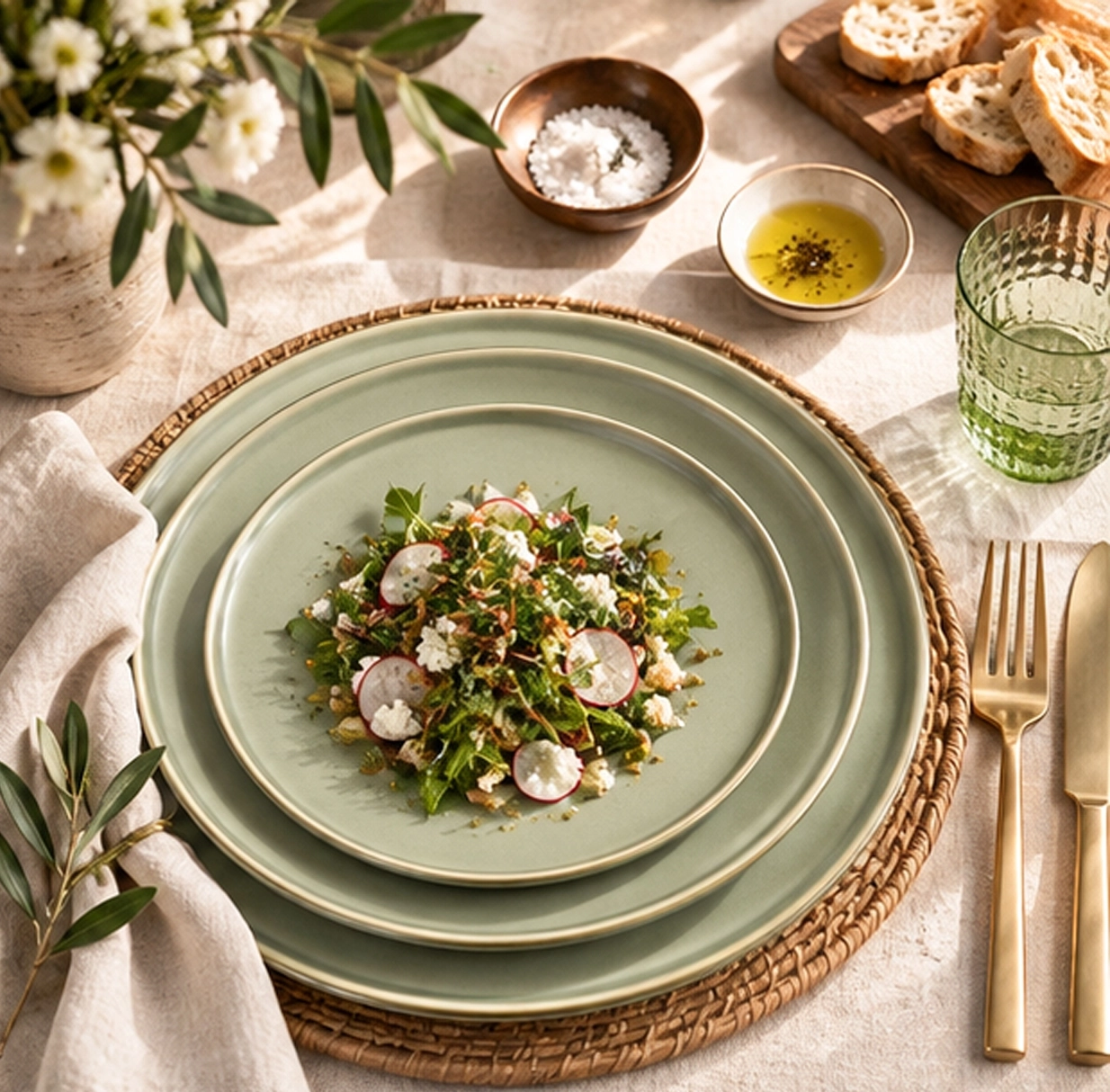 Corina Olive collection China set wedding reception tablescape