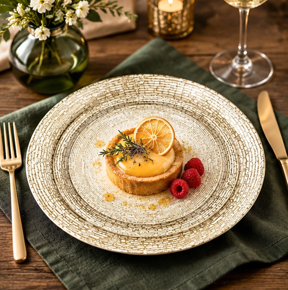 dune collection china set in fine dining setting