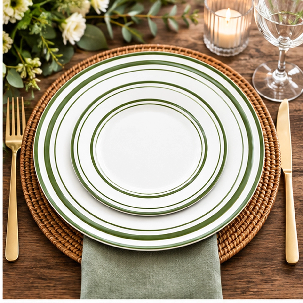 edge verde collection china set in rustic table setting