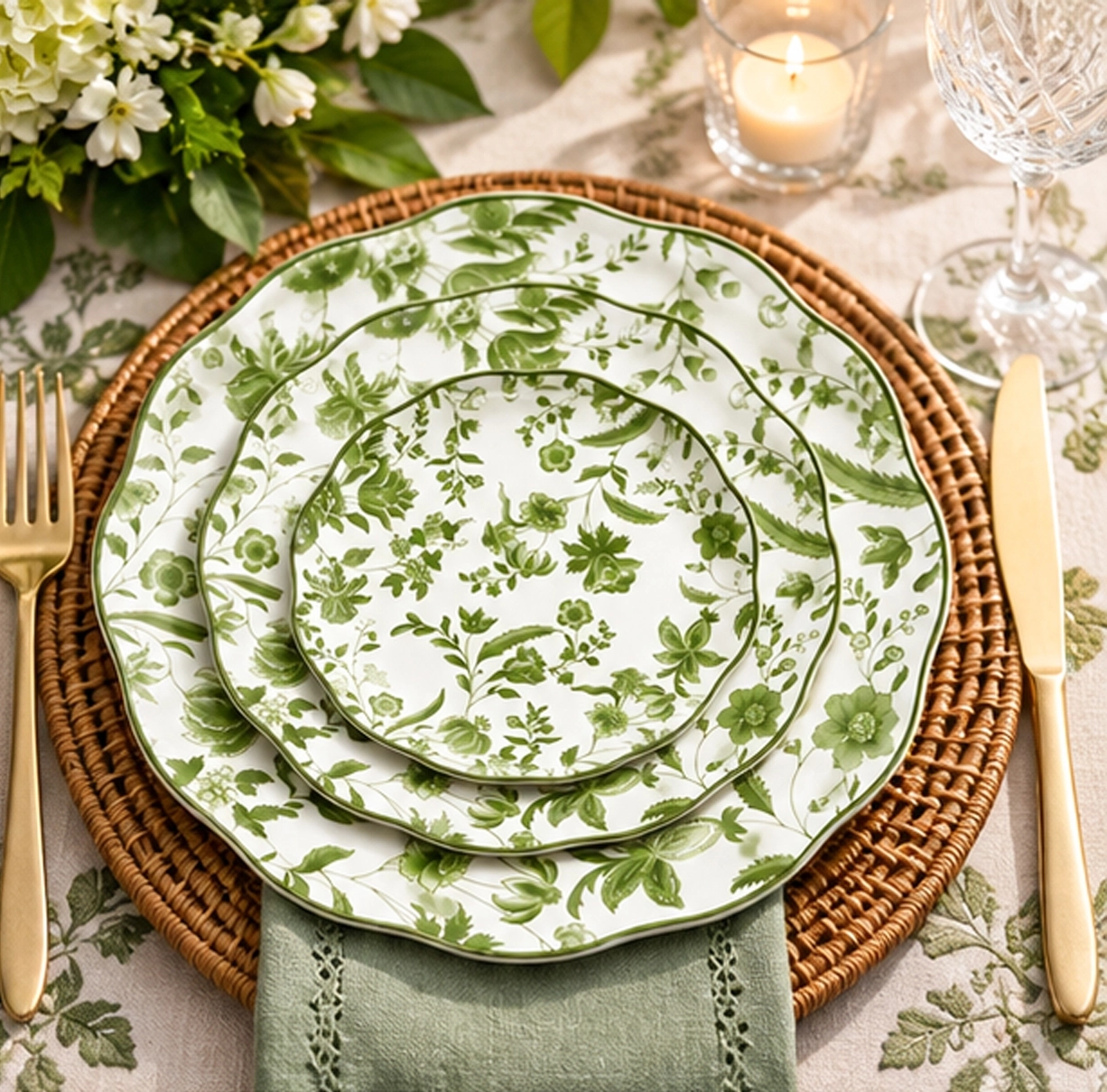eleanor fern collection china set in wedding reception tablescape