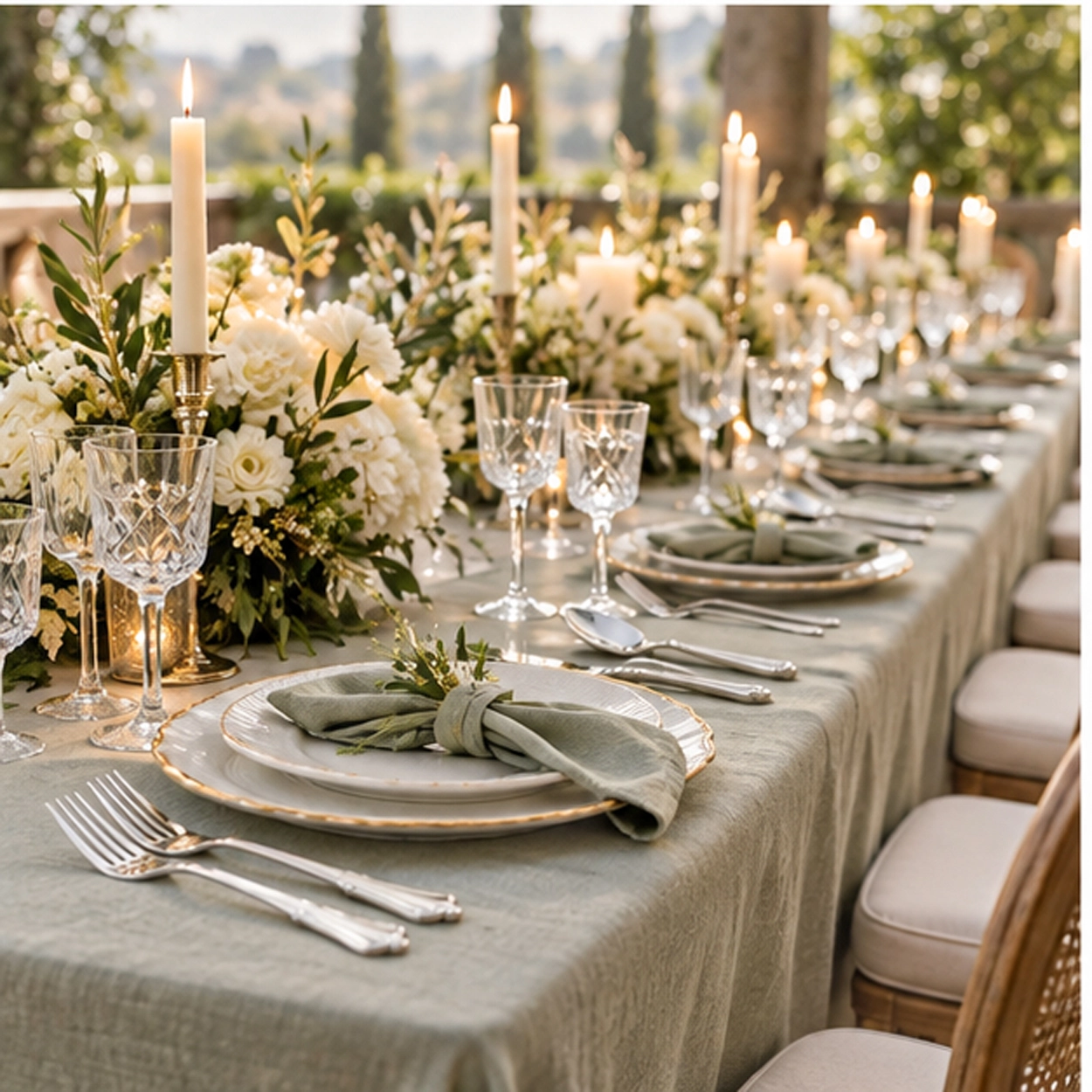 Empire stainless flatware in formal event tablescape
