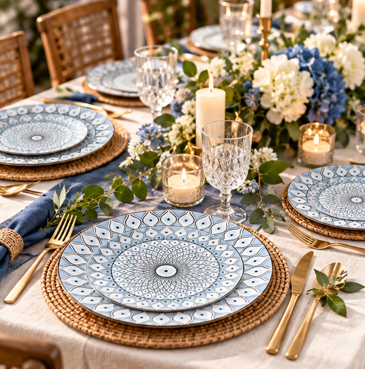 evil eye collection china set in formal event tablescape
