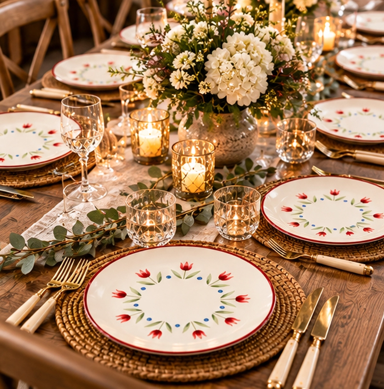 flora collection china set in a formal event tablescape