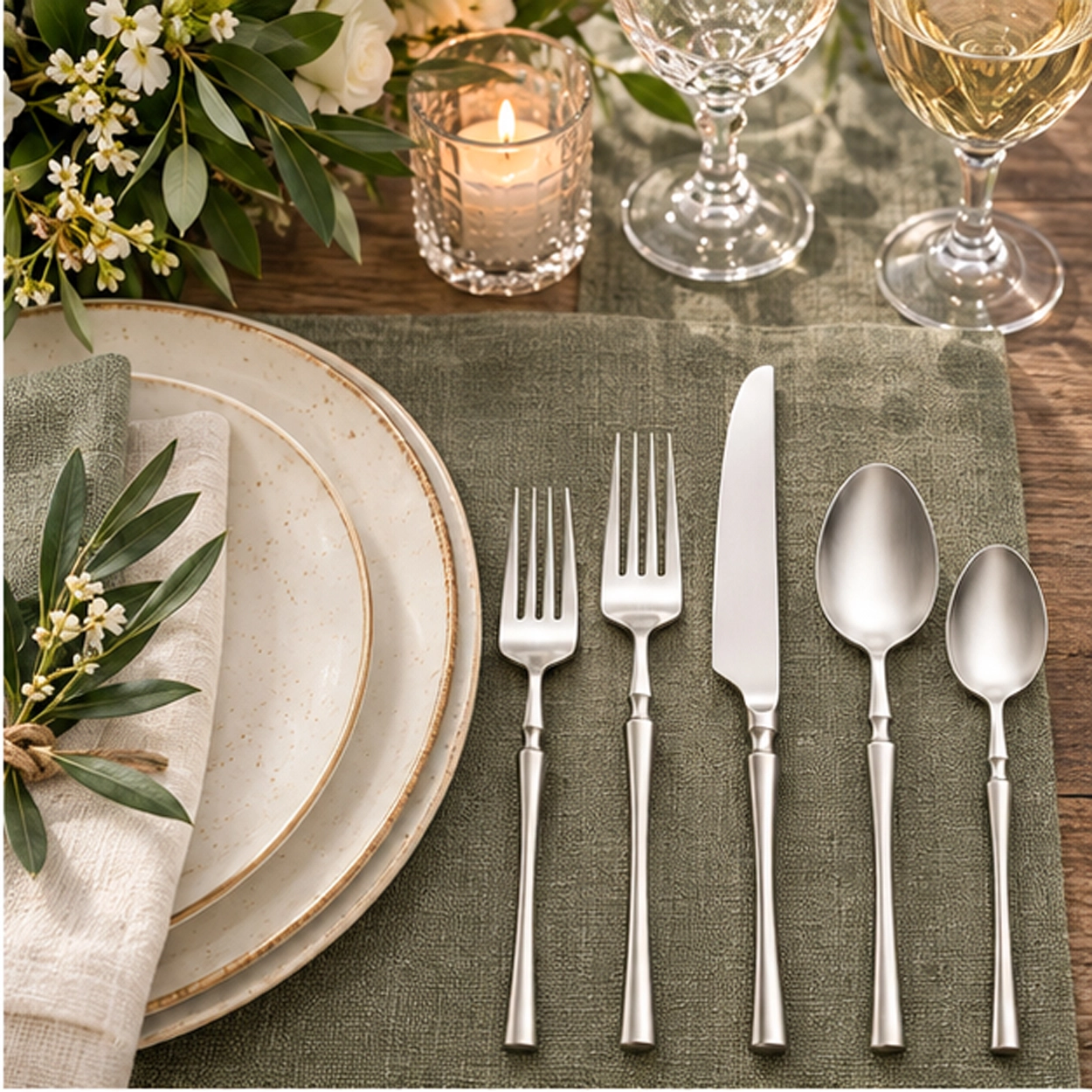 irene silver flatware in fine dining setting