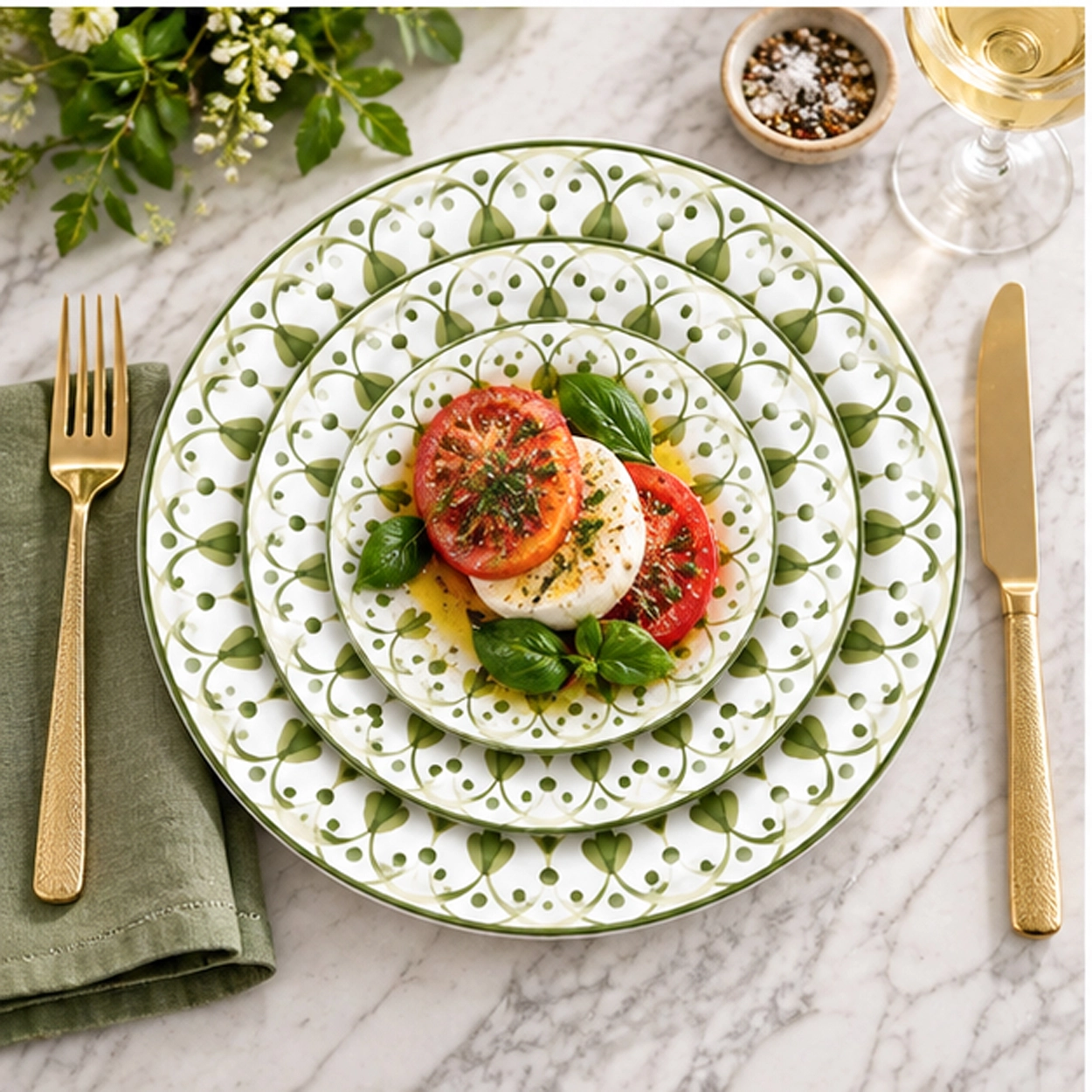 linea verde collection china set fin formal dining tablescape