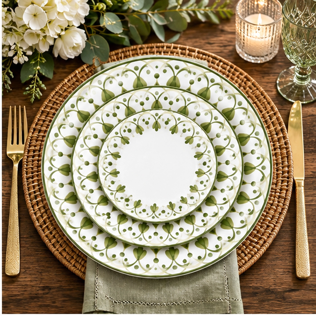 linea verde collection china set in rustic table setting