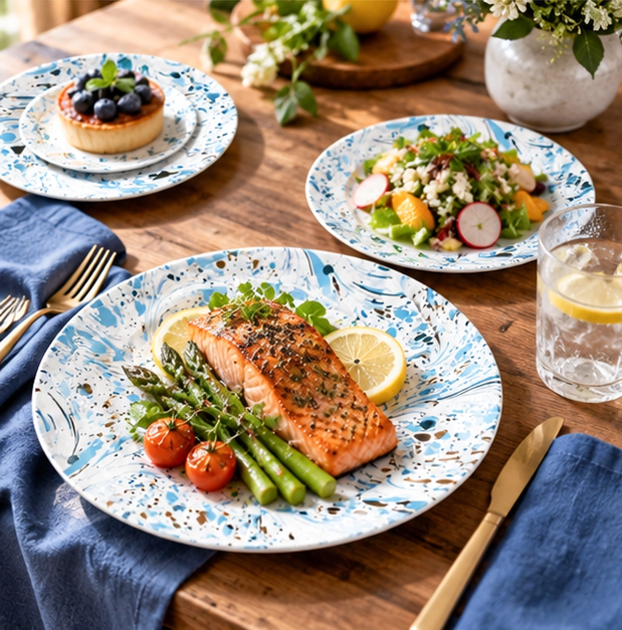 mj azure splash collection china set in fine dining table setting