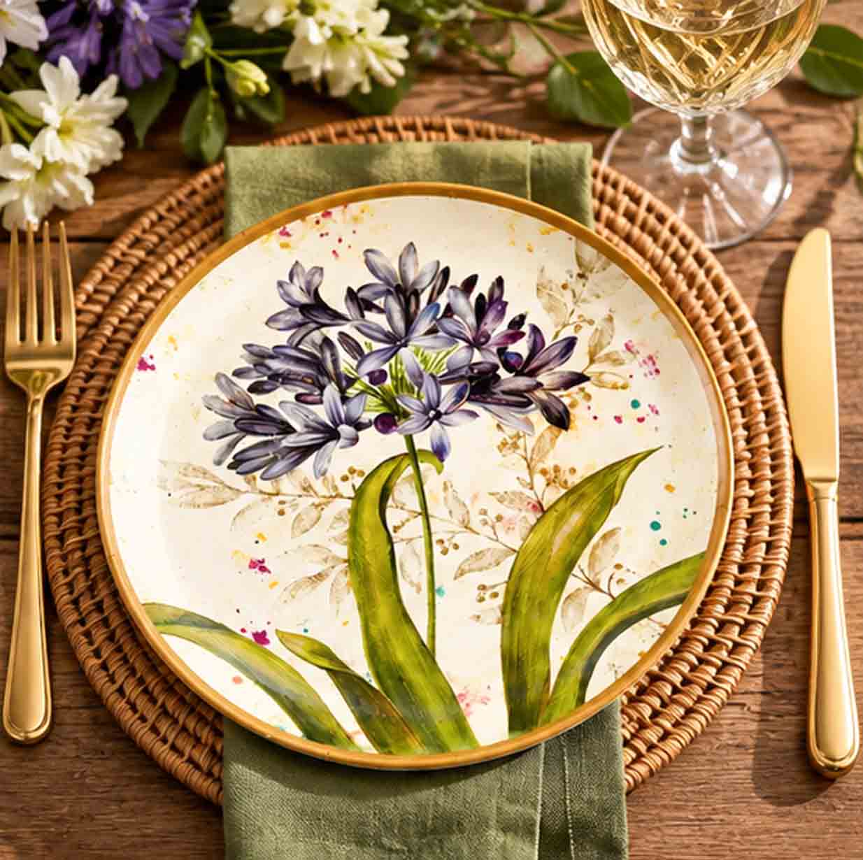 orchid 10 inch china plate in tropical botanical tablescape