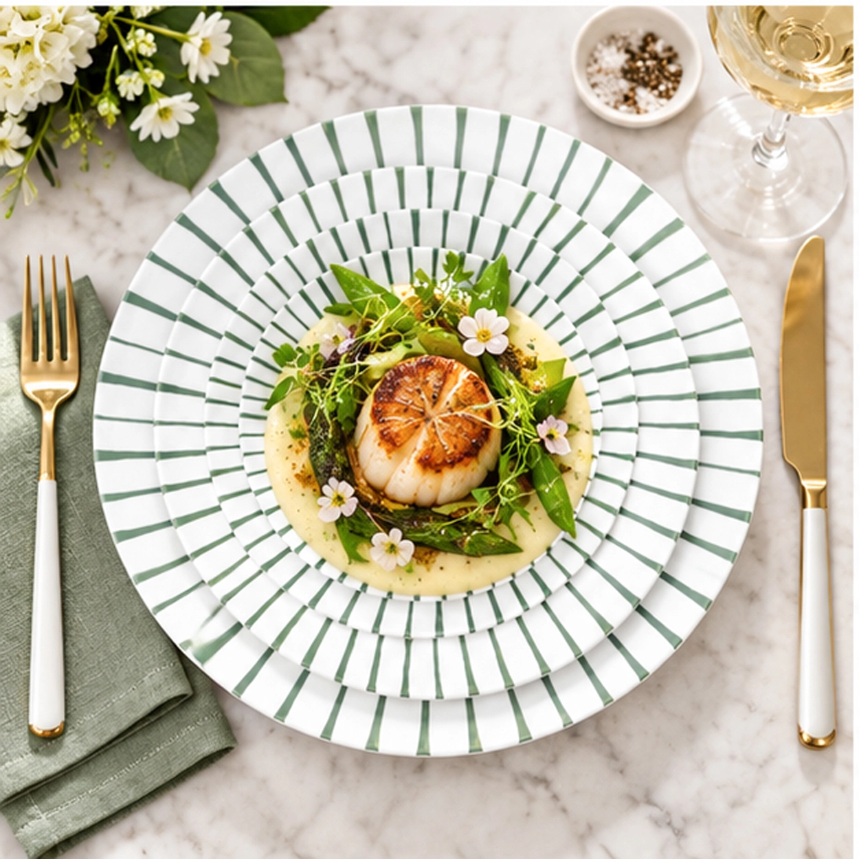 palmera verde collection china set in fine dining table setting