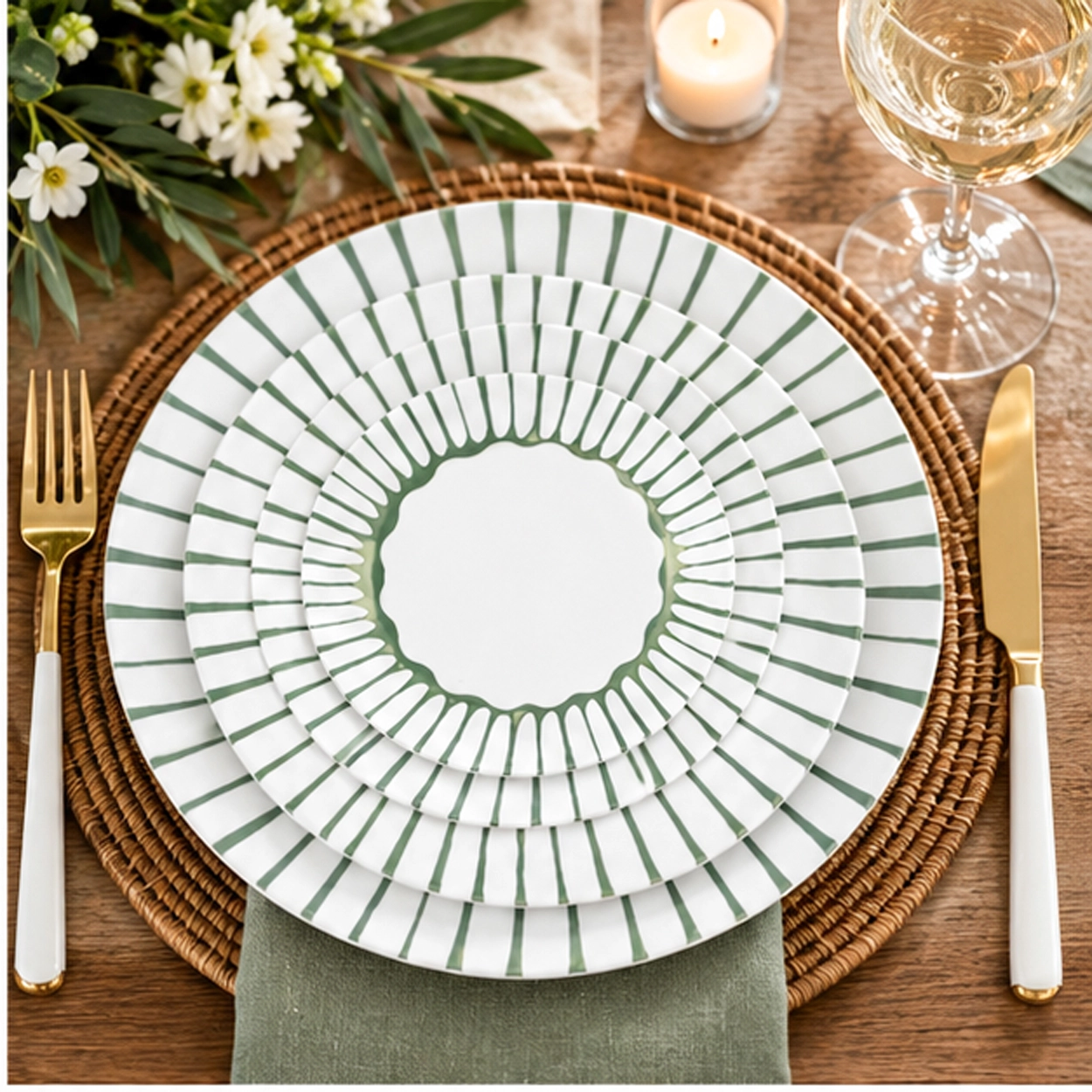 palmera verde collection china set in rustic table setting