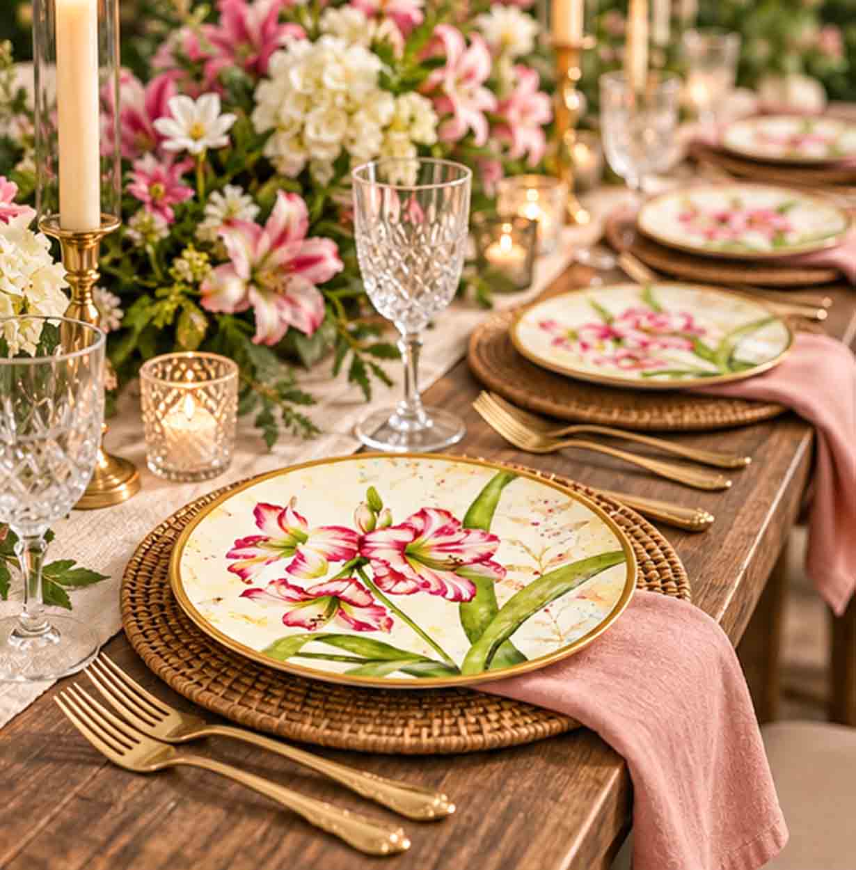 pink lilly 10 inch china plate in formal event tablescape