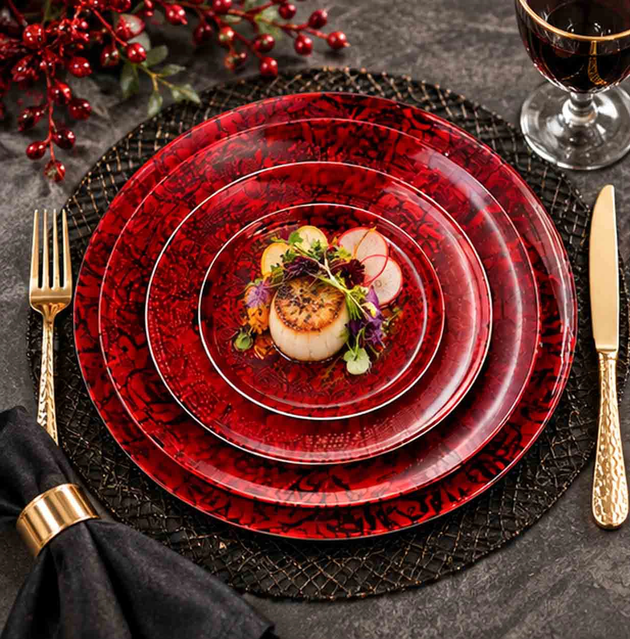 Rosa collection China set in wedding reception tablescape