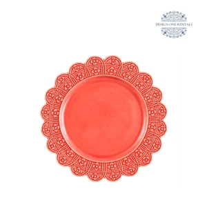 scallop raised floral pink 10inch china plate in white background