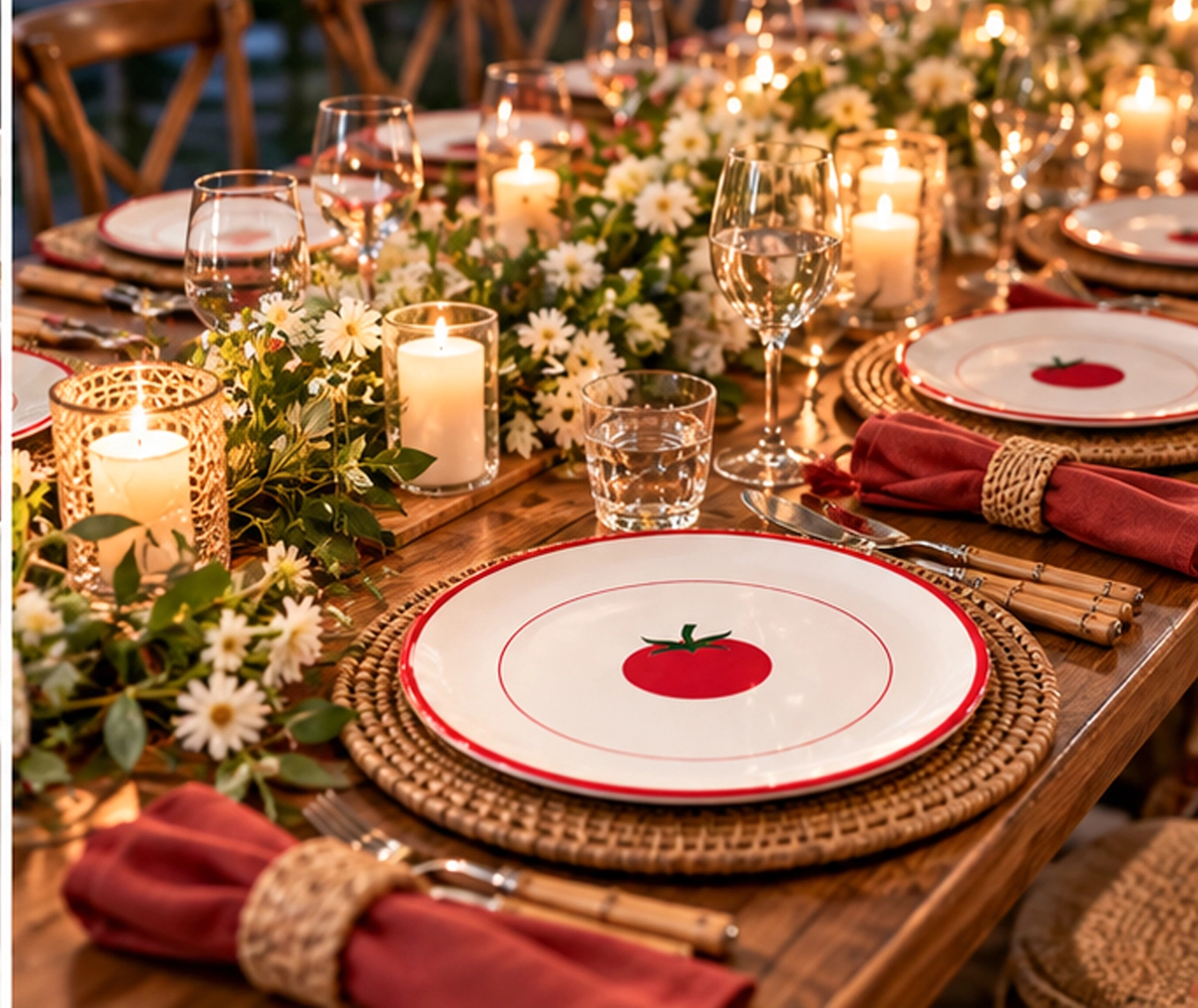 tomato 10inch china plate in formal event tablescape