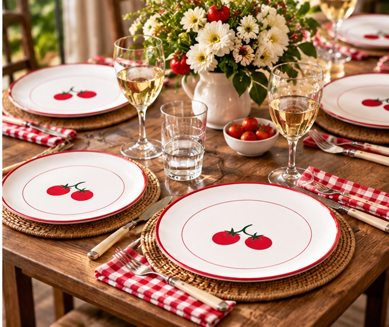 two tomato 8inch china plate in formal event tablescape