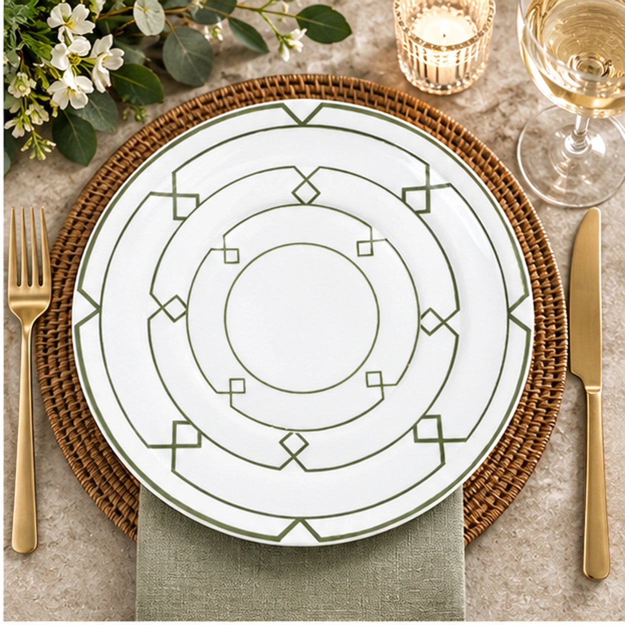 zenith Verde collection China set in wedding reception tablespace